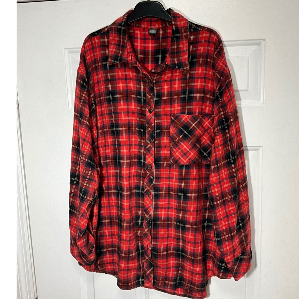 Wild Fable Red Black Plaid Flannel Button Down Shirt Womens 2X Oversized